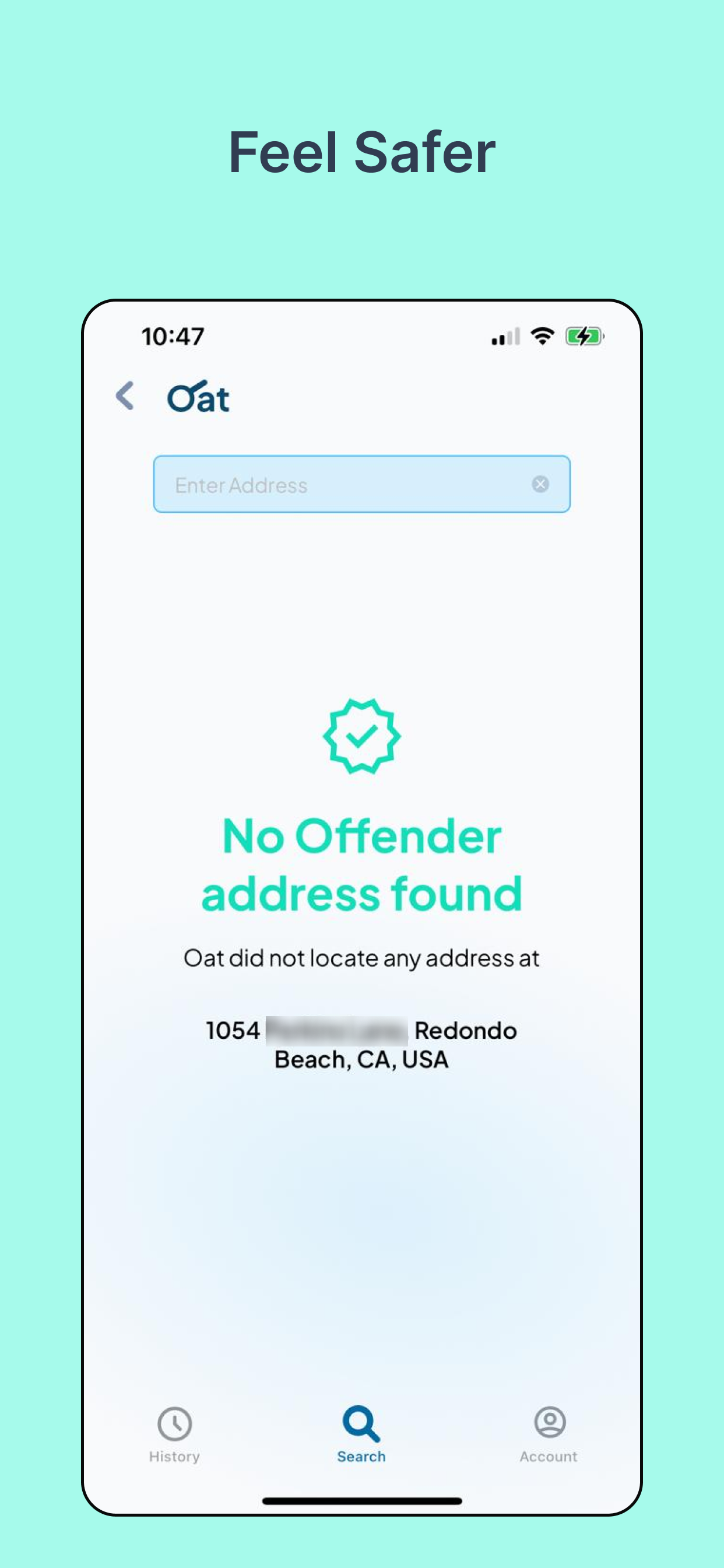Screenshot of a mobile app offender address search feature