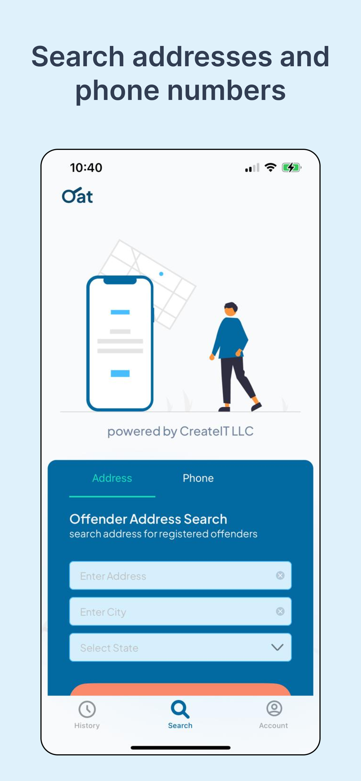 Screenshot of a mobile app offender address search feature